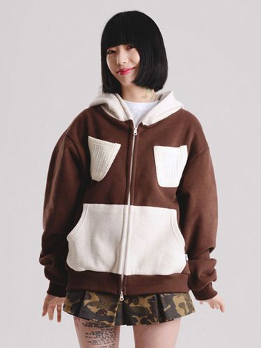 Knit-Trimmed Zip-Up Hoodie _ Brown - PIECEMAKER - Modalova