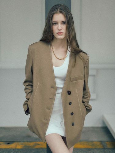 Collarless Oversized Jacket - LOEUVRE - Modalova