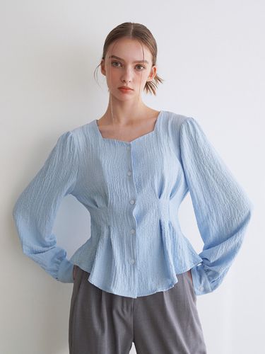 Tuck Heart Neck Blouse Sky Blue - bibyseob - Modalova