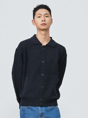 Crochet Collar Cardigan_Navy - THE KNIT COMPANY - Modalova