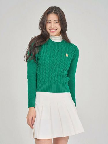 Slim Fit Cable Knit Sweater _ Green - CLEVER FIELD - Modalova