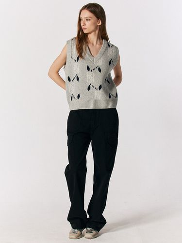 Jacquard V Neck Knit Vest _ Grey - ROCCI ROCCI - Modalova