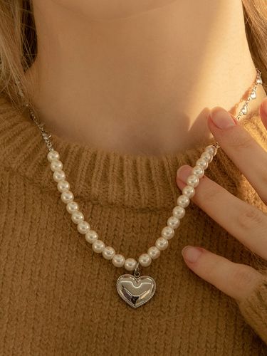 Heart Chain Pearl Necklace - Primaute - Modalova