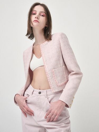 Trimmed Hook Tweed Jacket, Pink - ETMON - Modalova