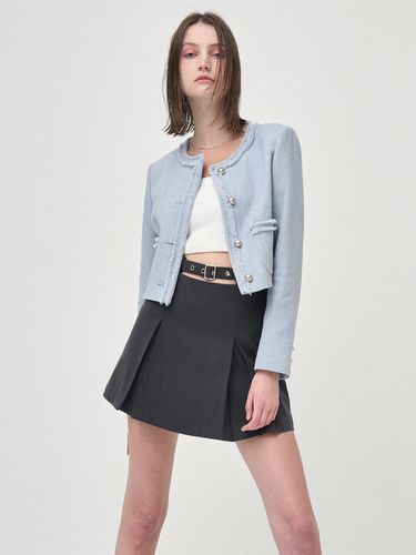 Belted Pleated Mini Skirt, Charcoal - ETMON - Modalova