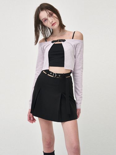 Belted Pleated Mini Skirt, Black - ETMON - Modalova