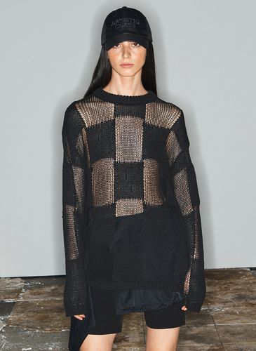 Paper Yarn Checker Board Pullover_Black - OPEN YY - Modalova