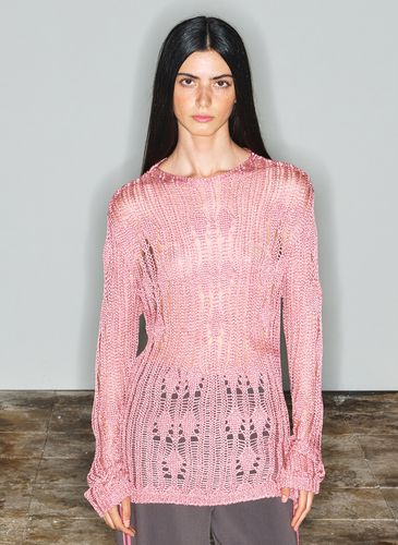 Metallic Sheer Knit Top_Pink - OPEN YY - Modalova