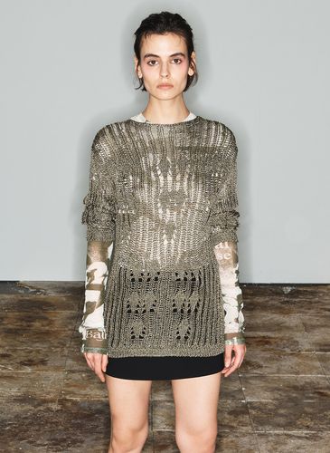 Metallic Sheer Knit Top_Khaki - OPEN YY - Modalova