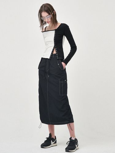 String Long Cargo Skirt, Black - ETMON - Modalova