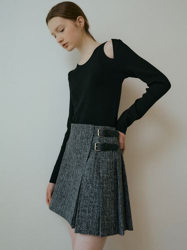 Tweed Pleats Skirt _ Black - VERBE - Modalova