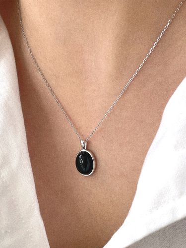 Silver 925 Onyx Circle Necklace - byweekend - Modalova