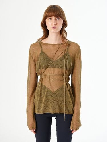 Tie Up Lace Sweater_Khaki - DIAGONAL - Modalova