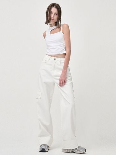 Pocket Denim Turn Up Pants, White - ETMON - Modalova