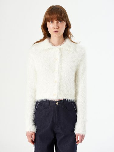 Fuzzy Sweater Cardigan_White - DIAGONAL - Modalova