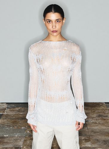 Metallic Sheer Knit Top_Silver - OPEN YY - Modalova