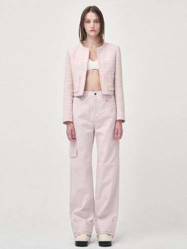 Pocket Denim Turn Up Pants, Pink - ETMON - Modalova