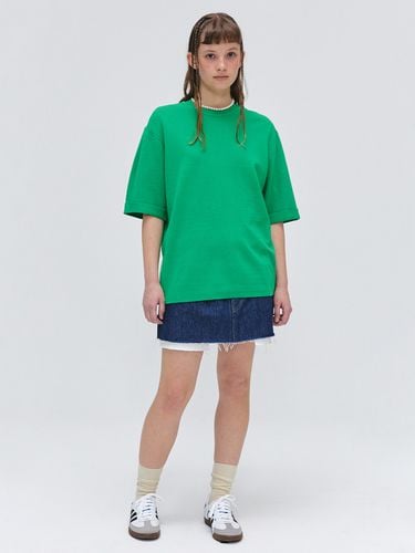 Crew Neck Half Knit Top_Green - EZIO - Modalova