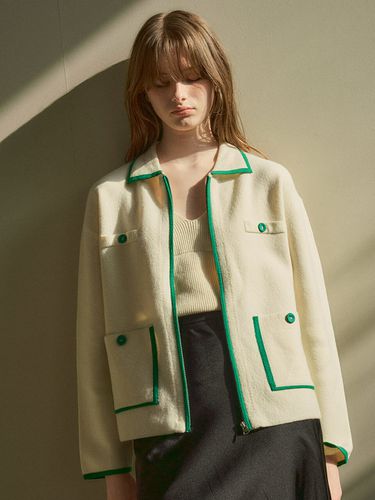 Color Zip Up Cardigan_Cream Green - Siyazu - Modalova