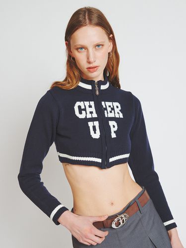 Lettering Cropped Knit Zip-up_Navy - CRANK - Modalova