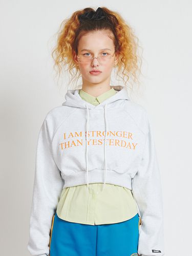 Slogan Cropped Hoodie_White Melange Gray - CRANK - Modalova