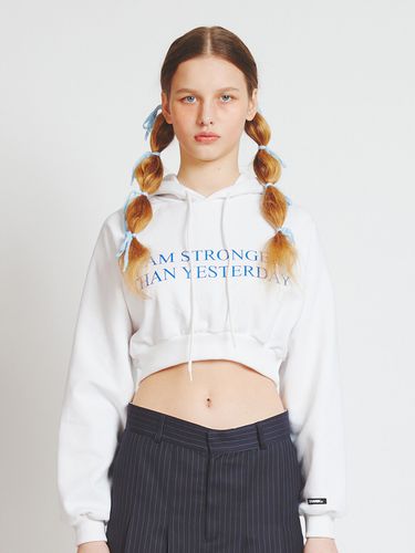 Slogan Cropped Hoodie_White - CRANK - Modalova