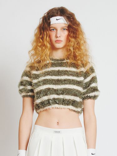 Fur Stripe Cropped Top_Khaki - CRANK - Modalova