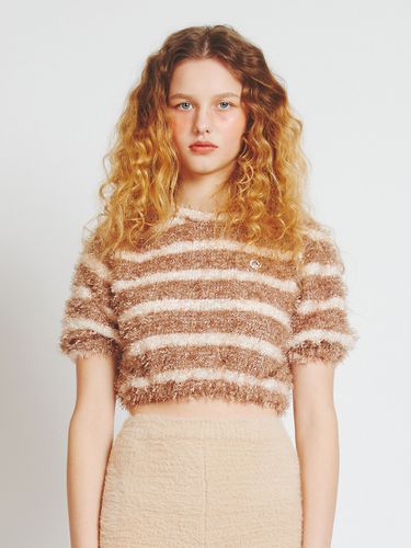 Fur Stripe Cropped Top_Beige - CRANK - Modalova