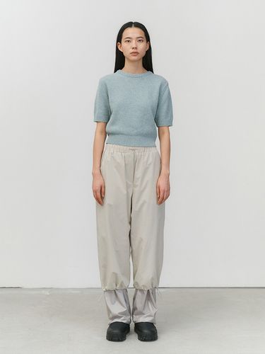 Drawstring Layered Pants _Grey Beige - AMOMENTO - Modalova