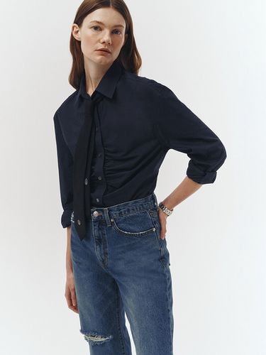 Shirring Ribbon Blouse_French Navy - Dunst for WOMEN - Modalova