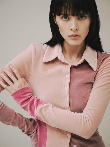 Paneled Velvet Fitted Shirt_Pink - OPEN YY - Modalova