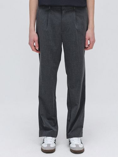 One Tuck Semi Wide Slit Pants _ Charcoal - EZIO - Modalova