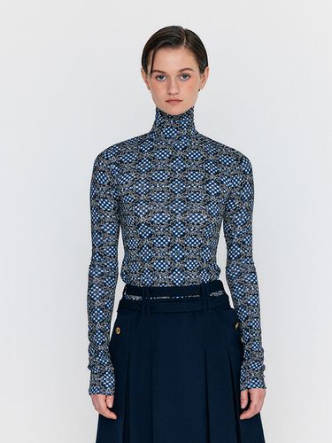 WOL Patterned Mock Neck Top_Navy Multi - EENK - Modalova