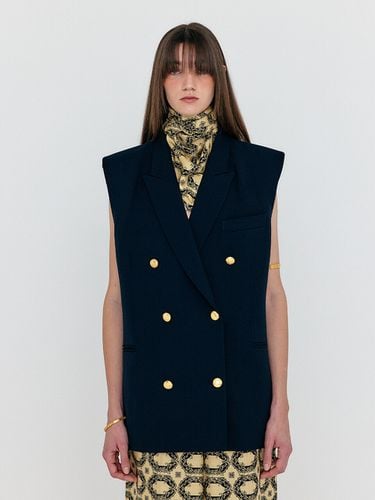 Oversized Double Breasted Vest with Scarf_Navy - EENK - Modalova