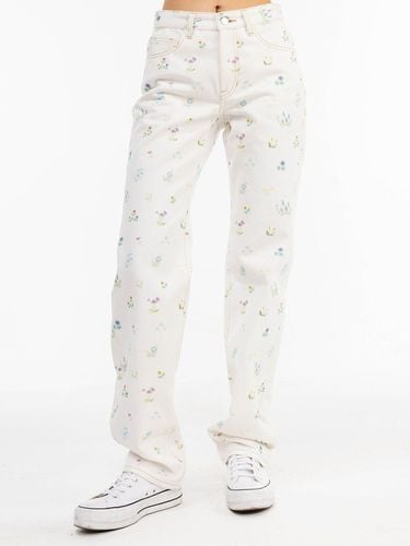 Flower Print Denim Pants _ White - CENTAUR.KR - Modalova