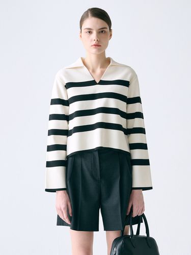 Knit_Open Collar Stripe Pullover - FRONTROW - Modalova