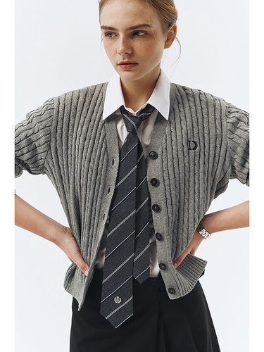 Crest Logo Cable Cardigan_Melange Grey - Dunst for WOMEN - Modalova