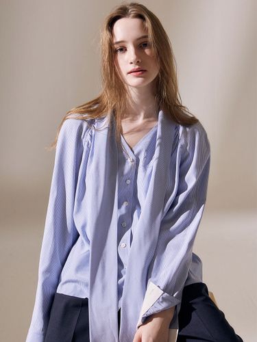 Stripe Tie Blouse (Blue) - AVA MOLLI - Modalova