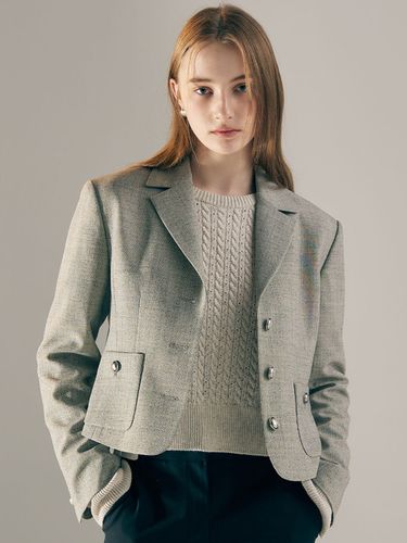 Fitted 3 Button Crop Jacket (Grey) - AVA MOLLI - Modalova