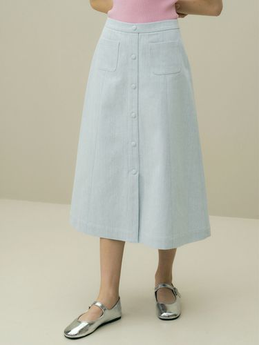 Button Up Denim Skirt_Light Blue - octette - Modalova