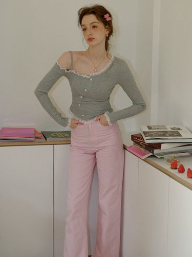 Pink Striped Wide Pants - Cest Moidew - Modalova