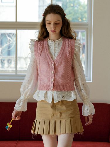 Button Pink Knit Vest - Cest Moidew - Modalova