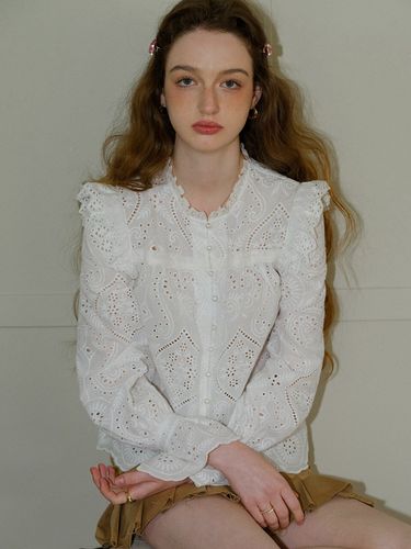 Lace Punching Flared Sleeve Blouse - Cest Moidew - Modalova