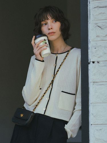 Round Tweed Cardigan_Cream - vanone atelier - Modalova