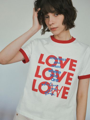 LOVE Ringer T-Shirt_White / Red - vanone atelier - Modalova