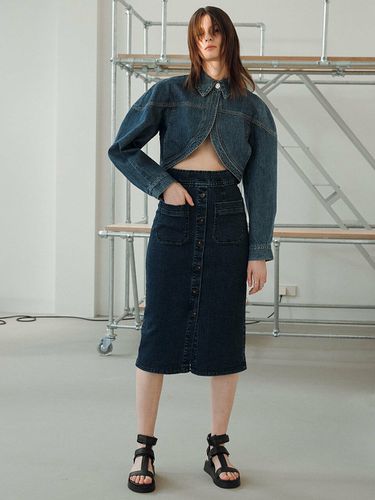 Classic Denim Midi Skirt_Blue - JOY GRYSON - Modalova