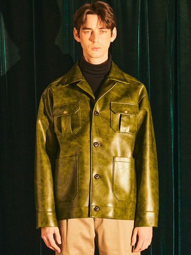 Faux-Leather Safari Jacket _ Olive - FFEFF STUDIO - Modalova