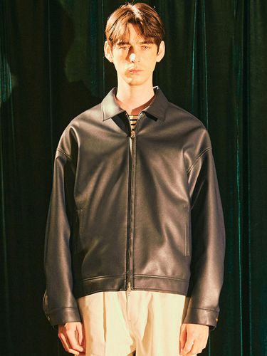 Faux-Leather Zip-Up Jacket _ Navy - FFEFF STUDIO - Modalova