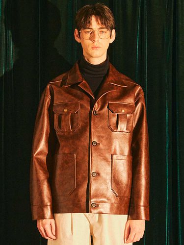 Faux-Leather Safari Jacket _ Brown - FFEFF STUDIO - Modalova