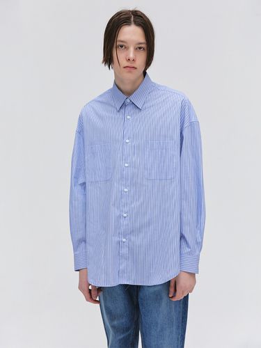 Overfit Cotton Striped Shirt_Sky Blue - EZIO - Modalova